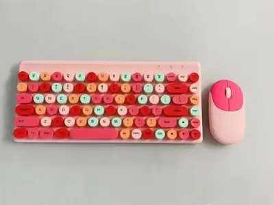 Picture of Ergonomic Keyboard and Mouse Set | 2.4Ghz USB Wireless Office Keyboard with Multi-Media Function Keys and Number Pad for PC Computer Windows | Bluetooth Keyboard Mouse Kit | Colorful Mechanical Keyboard Set | Wireless Keyboard and Mouse Combo-Nadra-QW02(Pink)