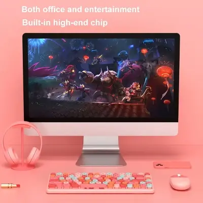 Picture of Ergonomic Keyboard and Mouse Set | 2.4Ghz USB Wireless Office Keyboard with Multi-Media Function Keys and Number Pad for PC Computer Windows | Bluetooth Keyboard Mouse Kit | Colorful Mechanical Keyboard Set | Wireless Keyboard and Mouse Combo-Nadra-QW02(Pink)