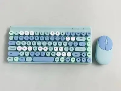 Picture of Ergonomic Keyboard and Mouse Set | 2.4Ghz USB Wireless Office Keyboard with Multi-Media Function Keys and Number Pad for PC Computer Windows | Bluetooth Keyboard Mouse Kit | Colorful Mechanical Keyboard Set | Wireless Keyboard and Mouse Combo-Nadra-QW02(Blue)