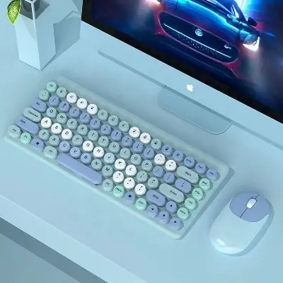 Picture of Ergonomic Keyboard and Mouse Set | 2.4Ghz USB Wireless Office Keyboard with Multi-Media Function Keys and Number Pad for PC Computer Windows | Bluetooth Keyboard Mouse Kit | Colorful Mechanical Keyboard Set | Wireless Keyboard and Mouse Combo-Nadra-QW02(Blue)