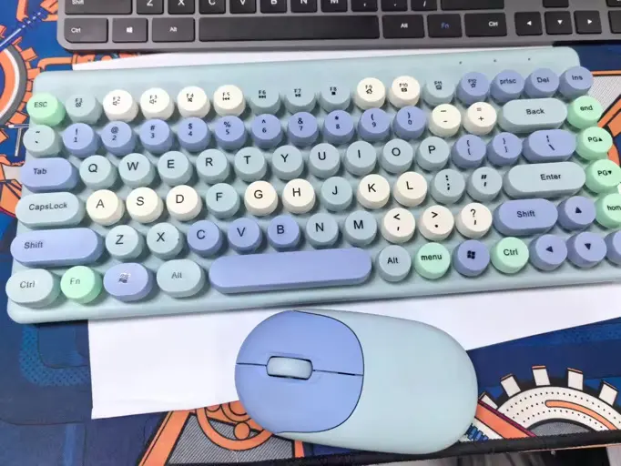 Picture of Ergonomic Keyboard and Mouse Set | 2.4Ghz USB Wireless Office Keyboard with Multi-Media Function Keys and Number Pad for PC Computer Windows | Bluetooth Keyboard Mouse Kit | Colorful Mechanical Keyboard Set | Wireless Keyboard and Mouse Combo-Nadra-QW02(Blue)