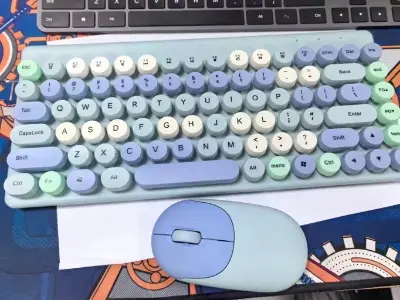 Picture of Ergonomic Keyboard and Mouse Set | 2.4Ghz USB Wireless Office Keyboard with Multi-Media Function Keys and Number Pad for PC Computer Windows | Bluetooth Keyboard Mouse Kit | Colorful Mechanical Keyboard Set | Wireless Keyboard and Mouse Combo-Nadra-QW02(Blue)