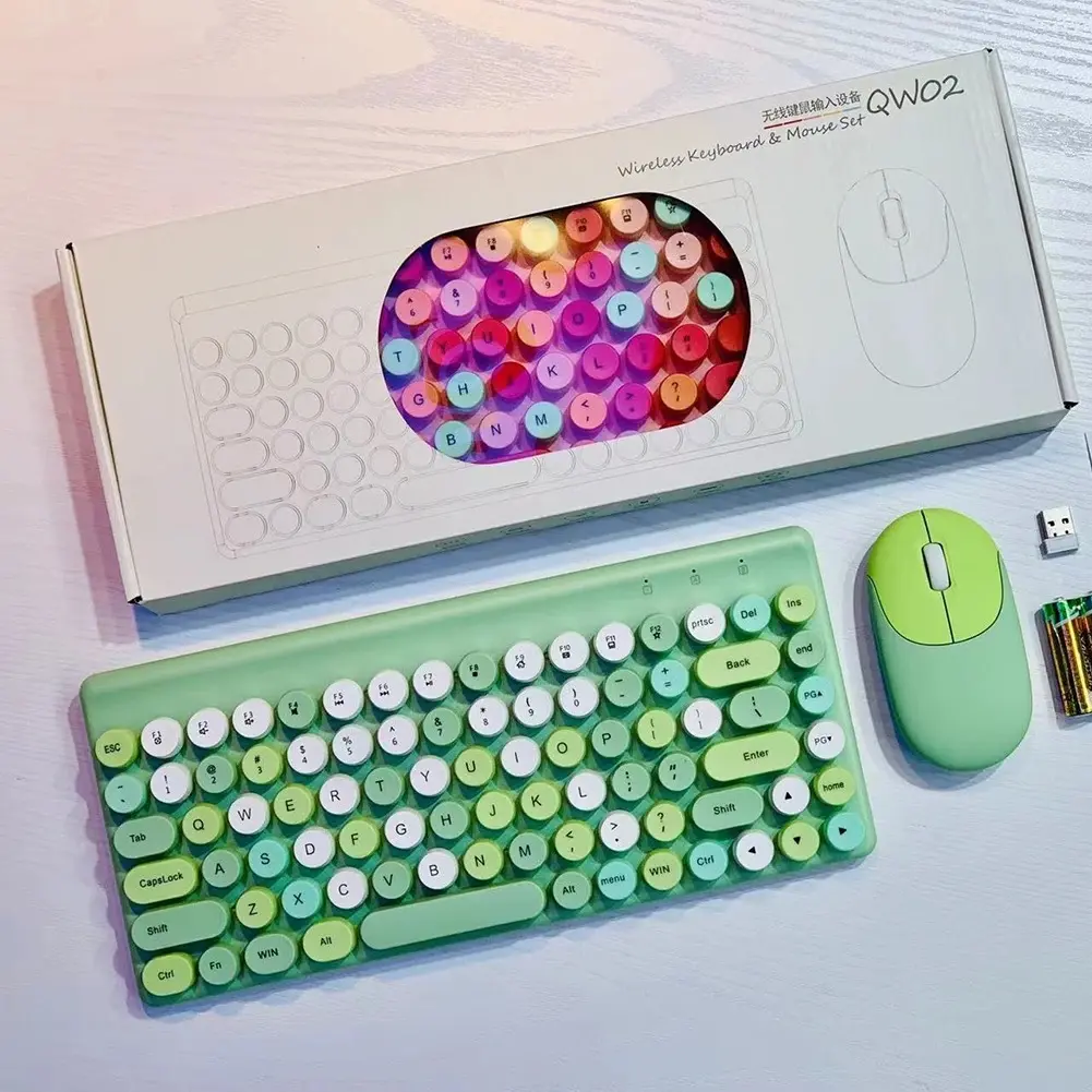 Picture of Ergonomic Keyboard and Mouse Set | 2.4Ghz USB Wireless Office Keyboard with Multi-Media Function Keys and Number Pad for PC Computer Windows | Bluetooth Keyboard Mouse Kit | Colorful Mechanical Keyboard Set | Wireless Keyboard and Mouse Combo-Nadra-QW02(Green)