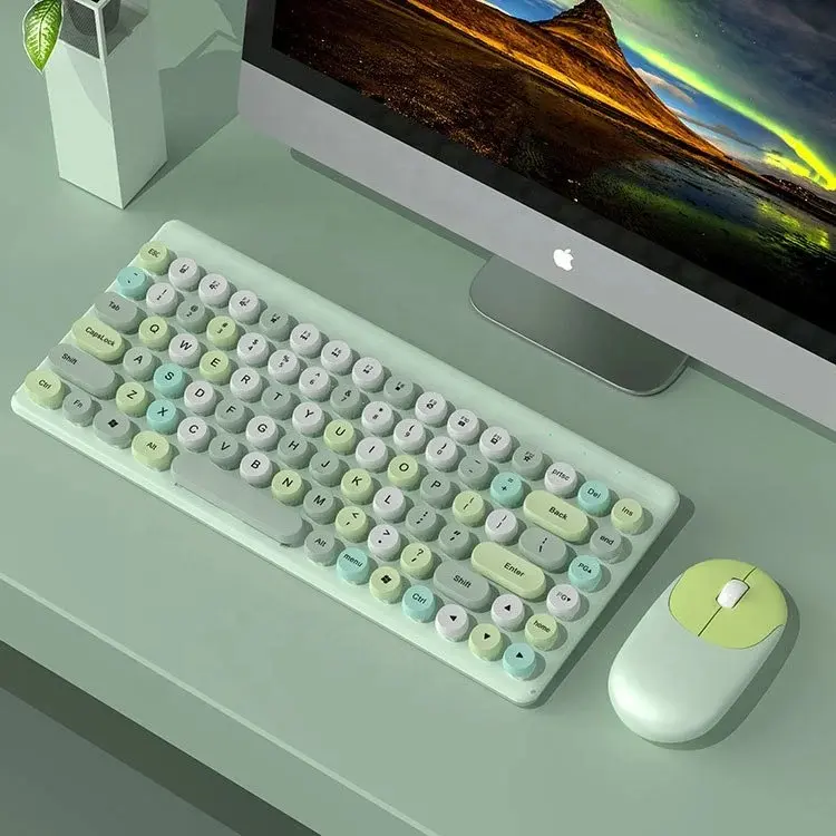 Picture of Ergonomic Keyboard and Mouse Set | 2.4Ghz USB Wireless Office Keyboard with Multi-Media Function Keys and Number Pad for PC Computer Windows | Bluetooth Keyboard Mouse Kit | Colorful Mechanical Keyboard Set | Wireless Keyboard and Mouse Combo-Nadra-QW02(Green)
