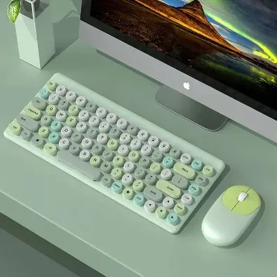 Picture of Ergonomic Keyboard and Mouse Set | 2.4Ghz USB Wireless Office Keyboard with Multi-Media Function Keys and Number Pad for PC Computer Windows | Bluetooth Keyboard Mouse Kit | Colorful Mechanical Keyboard Set | Wireless Keyboard and Mouse Combo-Nadra-QW02(Green)
