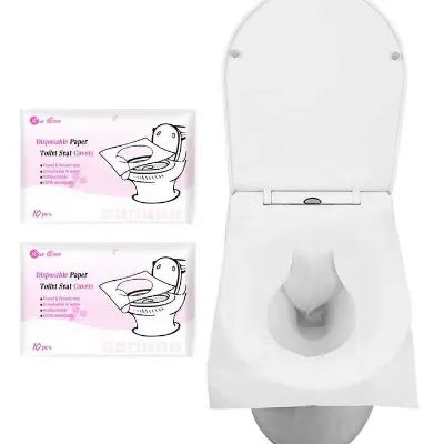 Picture of Disposable Paper Toilet Seat Covers | Biodegradable, Waterproof, Flushable Paper Toilet Seat Covers for Travel, Camping, Public Toilet, Restrooms, Washroom(1 pack-10pcs)
