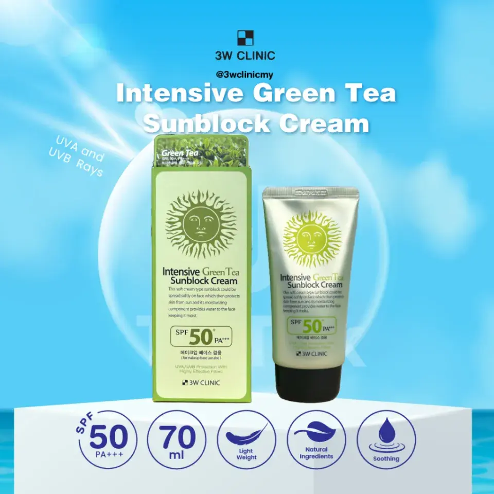 Picture of 3W CLINIC INTENSIVE GREEN TEA SUNBLOCK CREAM SPF 50+PA+++ (70ML)
