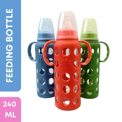 Picture of Baby Glass Feeder Bottle Minitree Regular Neck Baby Feeding Glass Bottle 6m+ 240ml Bottle Multicolor(Multicolor)
