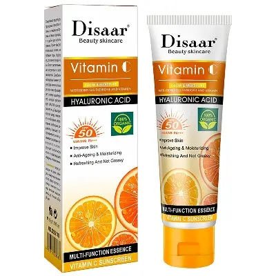 Picture of DISAAR BEAUTY Vitamin C Sunscreen Orange Extract Hyaluronic Acid SPF50 UVA/UVB PA+++ Moisturizing Refreshing Skin 50g(Orange)