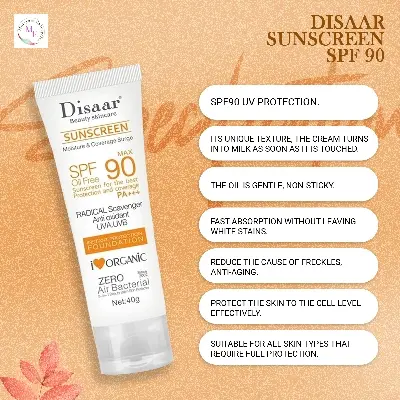 Picture of Disaar Sunscreen SPF 90 Instant Protection UVA UVB Foundation PA+++ Oil Free Sunblock Cover Protect Perfectly Moisturizing Coverage Surge 40g