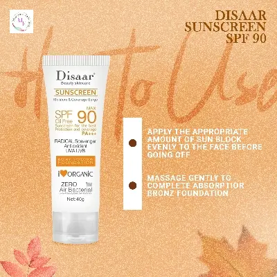 Picture of Disaar Sunscreen SPF 90 Instant Protection UVA UVB Foundation PA+++ Oil Free Sunblock Cover Protect Perfectly Moisturizing Coverage Surge 40g