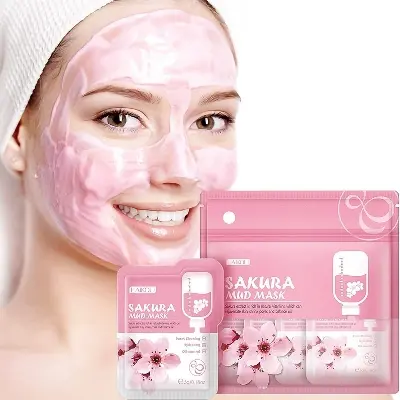Picture of Japan Sakura Mud Mask Sakura Extract is rich in natural vitamins which can rejuvenate skin shink pores and balance oil(Pink,Face,)