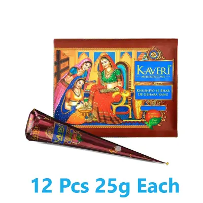 Picture of Kaveri Mehedi Cone Rich Color 1 Box 12 pcs Cone 25g Each(Maroon)