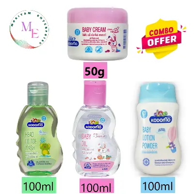 Picture of Kodomo Baby Small Combo Pack Cream 50g+Head To Toe Wash 100ml+Baby Oil 100ml+Baby Lotion Powder 100ml
