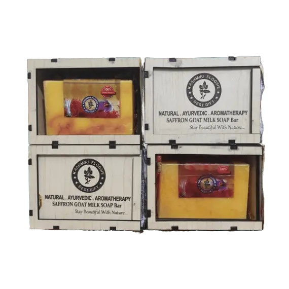 Picture of Real Saffron Goat Milk Soap Bar Wooden Box Original(Yellow,)