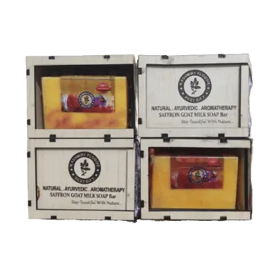 Picture of Real Saffron Goat Milk Soap Bar Wooden Box Original(Yellow,)