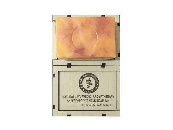 Picture of Real Saffron Goat Milk Soap Bar Wooden Box Original(Yellow,)