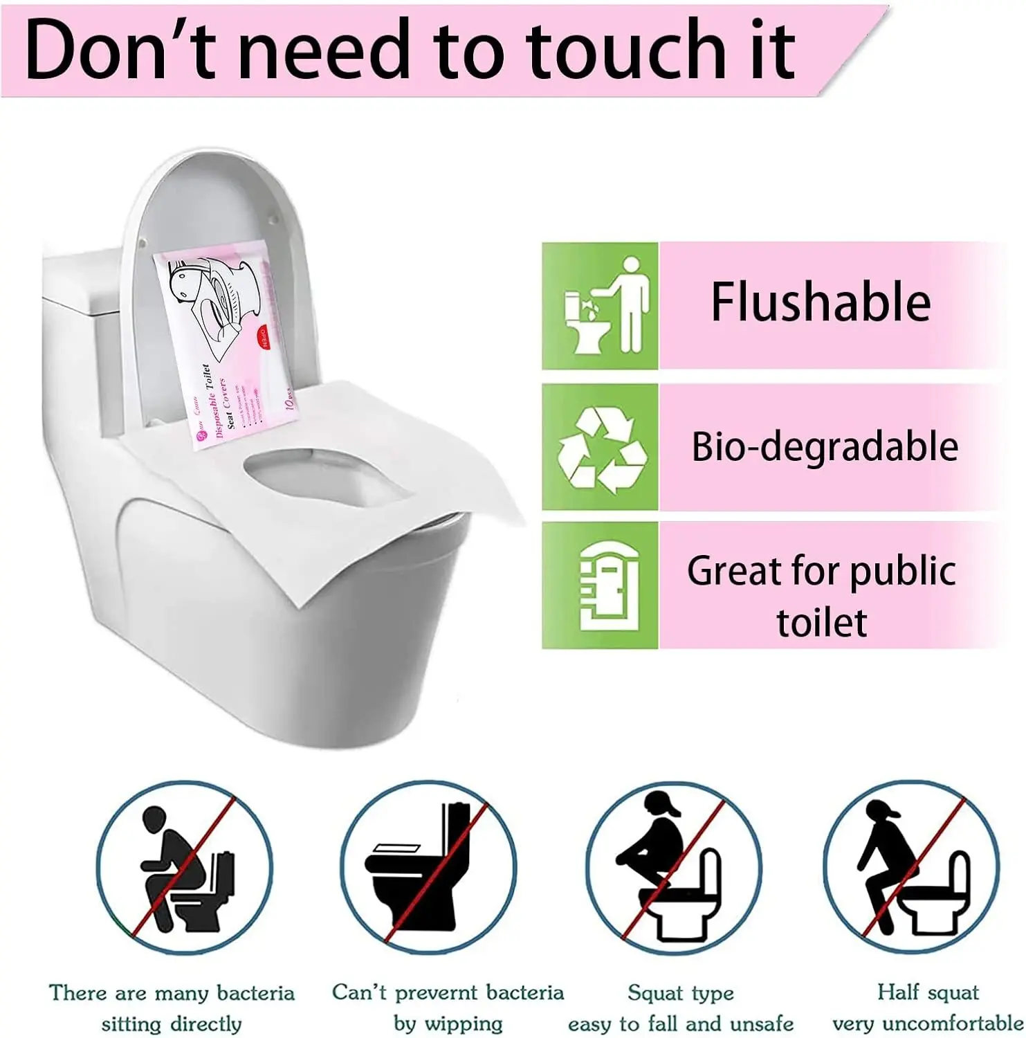 Picture of Disposable Paper Toilet Seat Covers | Biodegradable, Waterproof, Flushable Paper Toilet Seat Covers for Travel, Camping, Public Toilet, Restrooms, Washroom(10 packs-100pcs)