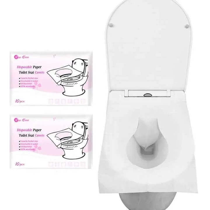 Picture of Disposable Paper Toilet Seat Covers | Biodegradable, Waterproof, Flushable Paper Toilet Seat Covers for Travel, Camping, Public Toilet, Restrooms, Washroom(5 packs-50pcs)