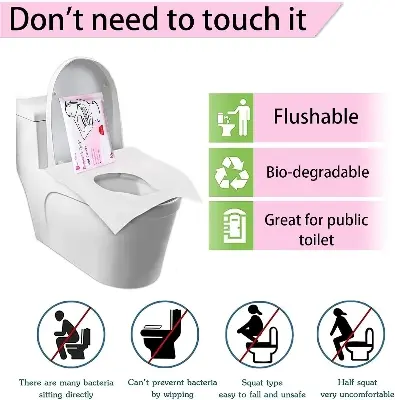 Picture of Disposable Paper Toilet Seat Covers | Biodegradable, Waterproof, Flushable Paper Toilet Seat Covers for Travel, Camping, Public Toilet, Restrooms, Washroom(5 packs-50pcs)