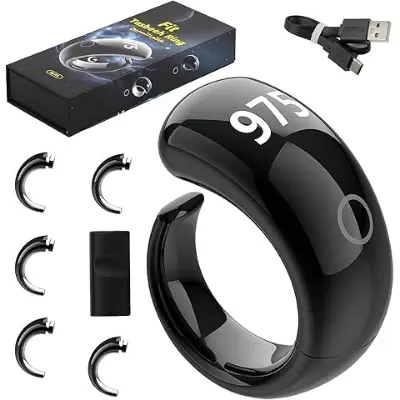 Picture of Smart Zikir Ring &ndash; Touch Control | Islamic Digital Tasbih &amp; Dhikr Counter | Waterproof | Magnetic Wireless Charging | Qibla Finder | Prayer Alerts &amp; Countdown | 5 Adjustable Sizes(Black)