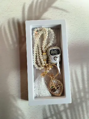 Picture of Tasbih Set with Digital Counter & Keyring  Complete Ramadan Prayer Counter Gift Set  Elegant Gift for Eid, Umrah, Hajj & Weddings  Premium Muslim Tally Counter(White)