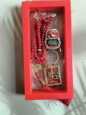 Picture of Tasbih Set with Digital Counter & Keyring  Complete Ramadan Prayer Counter Gift Set  Elegant Gift for Eid, Umrah, Hajj & Weddings  Premium Muslim Tally Counter(Red)