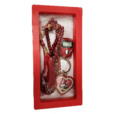 Picture of Tasbih Set with Digital Counter & Keyring  Complete Ramadan Prayer Counter Gift Set  Elegant Gift for Eid, Umrah, Hajj & Weddings  Premium Muslim Tally Counter(Red)