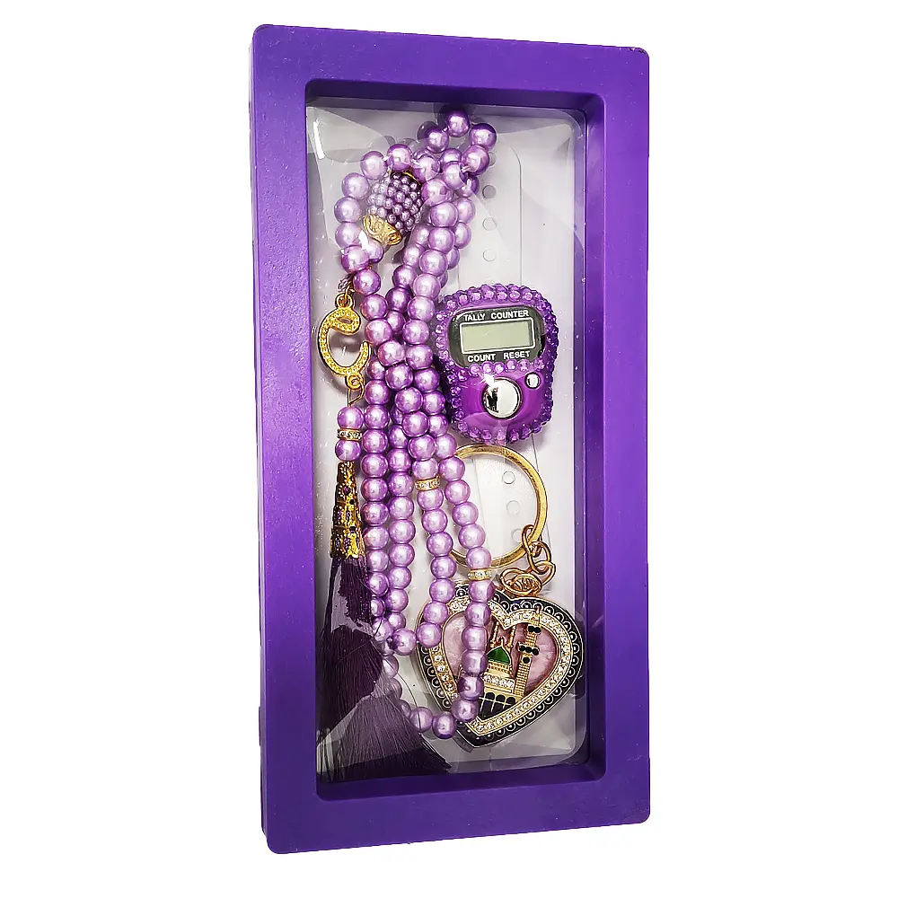 Picture of Tasbih Set with Digital Counter & Keyring  Complete Ramadan Prayer Counter Gift Set  Elegant Gift for Eid, Umrah, Hajj & Weddings  Premium Muslim Tally Counter(Purple)