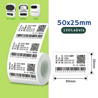Picture of Stickers 50x30mm for PT260 Label Printer  Around  200 labels per roll DT Premium Direct Thermal Barcode Labels for Inventory Barcode printing   Small Roll for mini printers  Self-Adhesive Stickers - White(10-Rolls)