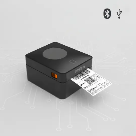 Picture of Versatile Label + POS Receipt Printer  USB and Bluetooth  Ideal for Printing 4x6, 3x4, and 2x3 Inch Labels for Daraz, Steadfast Courier Sticker  Barcode Label Maker  Compatible with PCs, Laptops, and Smartphones  Direct Thermal Printing Tech - Nadra(Black)
