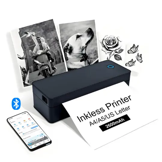 Picture of A4 Bluetooth Printer for Top-tier professionals  Ideal for Office Work, Studying, Field Tasks, Travel Printing  Wireless Bluetooth Thermal Mini Printer  Printing Office Documents, Notes, PDFs, Photos  Inkless Direct Thermal Printing Tech-Nadra A401(Black-A4-Printer)