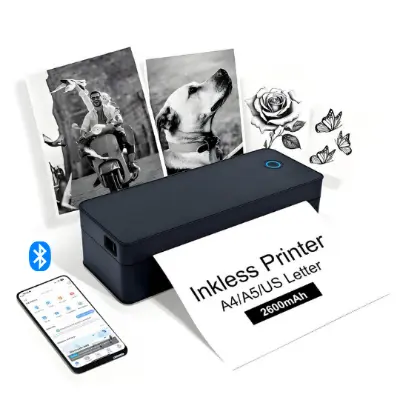 Picture of A4 Bluetooth Printer for Top-tier professionals  Ideal for Office Work, Studying, Field Tasks, Travel Printing  Wireless Bluetooth Thermal Mini Printer  Printing Office Documents, Notes, PDFs, Photos  Inkless Direct Thermal Printing Tech-Nadra A401(Black-A4-Printer)
