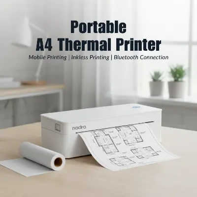 Picture of A4 Bluetooth Printer for Top-tier professionals  Ideal for Office Work, Studying, Field Tasks, Travel Printing  Wireless Bluetooth Thermal Mini Printer  Printing Office Documents, Notes, PDFs, Photos  Inkless Direct Thermal Printing Tech-Nadra A401(White-A4-Printer)