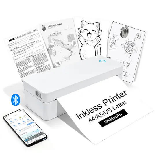 Picture of A4 Bluetooth Printer for Top-tier professionals  Ideal for Office Work, Studying, Field Tasks, Travel Printing  Wireless Bluetooth Thermal Mini Printer  Printing Office Documents, Notes, PDFs, Photos  Inkless Direct Thermal Printing Tech-Nadra A401(White-A4-Printer)