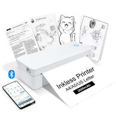 Picture of A4 Bluetooth Printer for Top-tier professionals  Ideal for Office Work, Studying, Field Tasks, Travel Printing  Wireless Bluetooth Thermal Mini Printer  Printing Office Documents, Notes, PDFs, Photos  Inkless Direct Thermal Printing Tech-Nadra A401(White-A4-Printer)
