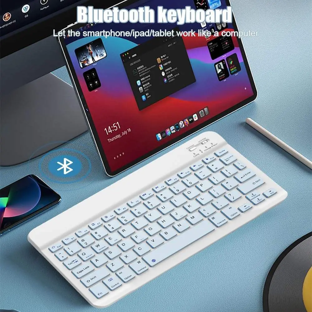 Picture of Rechargeable Bluetooth Keyboard for Tablets, iPads, iPhones, Smartphones, and Laptops  Sleek, Ergonomic, Ultra-Slim Wireless Mini Nadra Keyboard  Perfect for professionals, students, and travelers alike.(Blue)