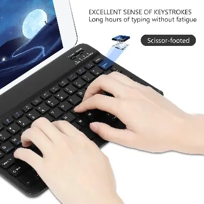 Picture of Rechargeable Bluetooth Keyboard for Tablets, iPads, iPhones, Smartphones, and Laptops  Sleek, Ergonomic, Ultra-Slim Wireless Mini Nadra Keyboard  Perfect for professionals, students, and travelers alike.(Black)