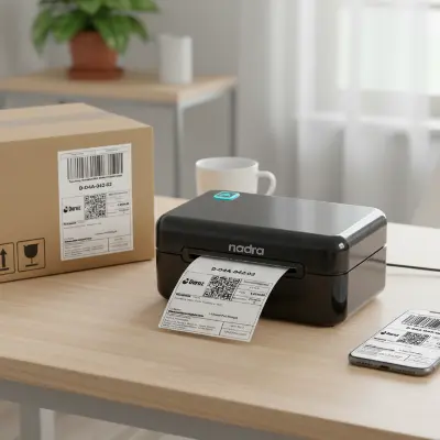 Picture of Courier Label Printer – USB + Bluetooth, Support Android 2x3, 3x4 Inch Shipping Labels, Barcode & Price Tag Printing, Compatible with PC, Laptop & Smartphone, Nadra-CC390(Black)
