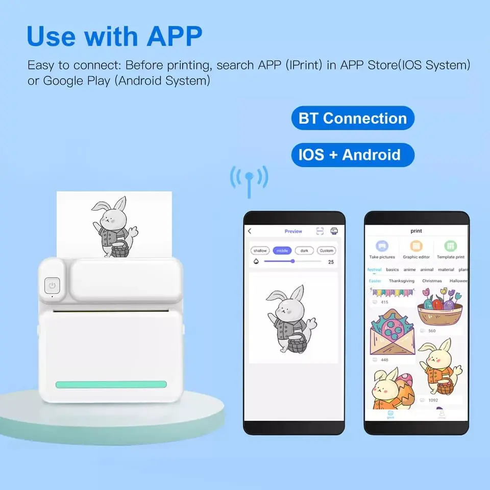 Picture of Portable Mini Printer | Compatible with iOS & Android | Wireless Bluetooth Thermal Printing | Great for Printing Text Messages, Labels, Photos, DIY Projects, Notes, and Creating Posters | Mini Pocket Printer | Ideal for Students, Teachers, and Creatives(White)