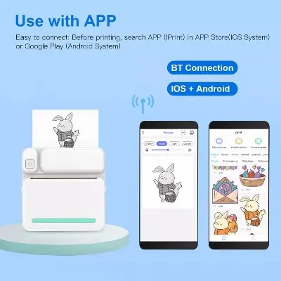 Picture of Portable Mini Printer | Compatible with iOS & Android | Wireless Bluetooth Thermal Printing | Great for Printing Text Messages, Labels, Photos, DIY Projects, Notes, and Creating Posters | Mini Pocket Printer | Ideal for Students, Teachers, and Creatives(White)