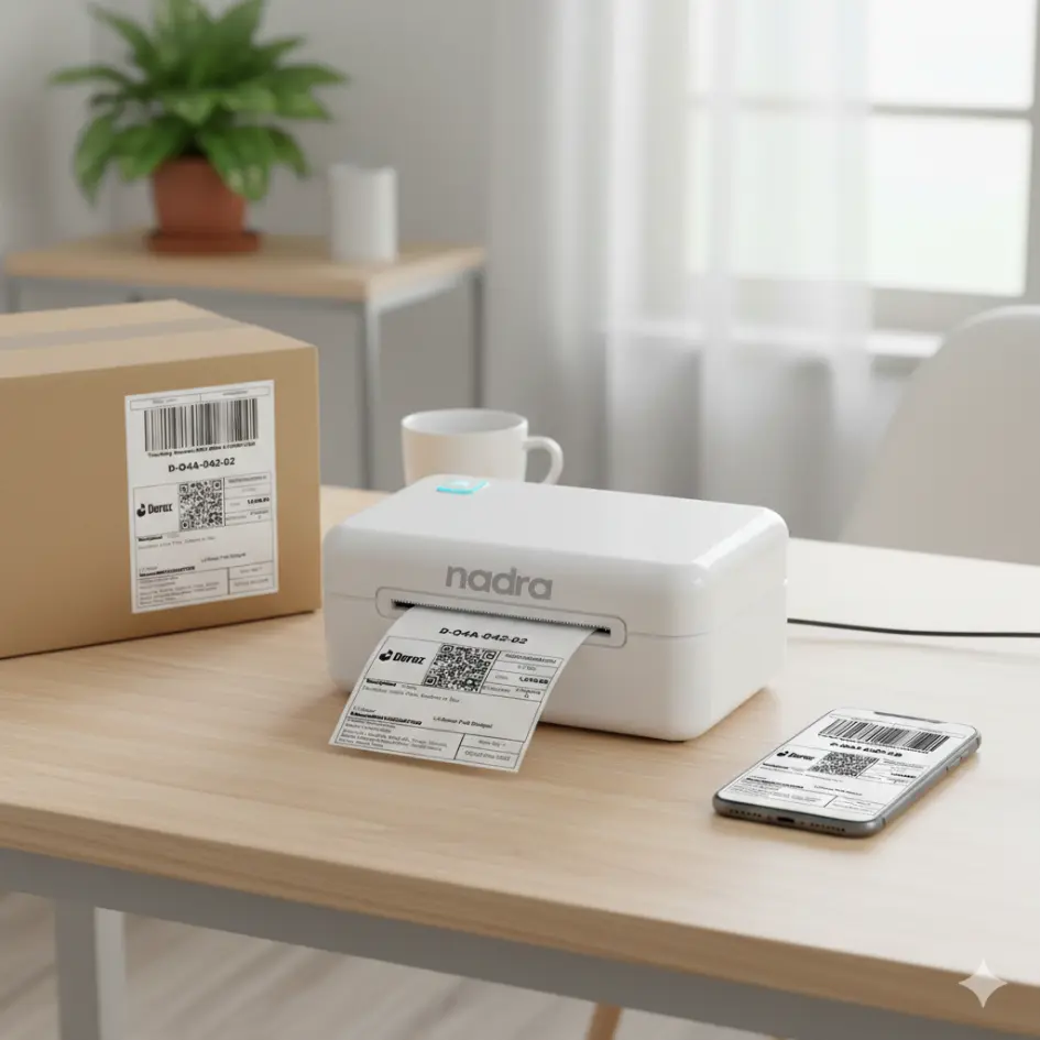 Picture of Label Printer 80mm 3inch USB + Bluetooth, Support Android 2x3, 3x4 Inch Shipping Courier Labels, Barcode & Price Tag, Sticker Printing, Compatible with PC, Laptop & Smartphone, Nadra-CC390(White)