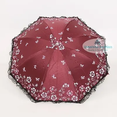 Picture of Fashionable Anti-uv Folding Print Border Lace Umbrellas for Women Girls Outdoor Sunny and Rain Dual-use