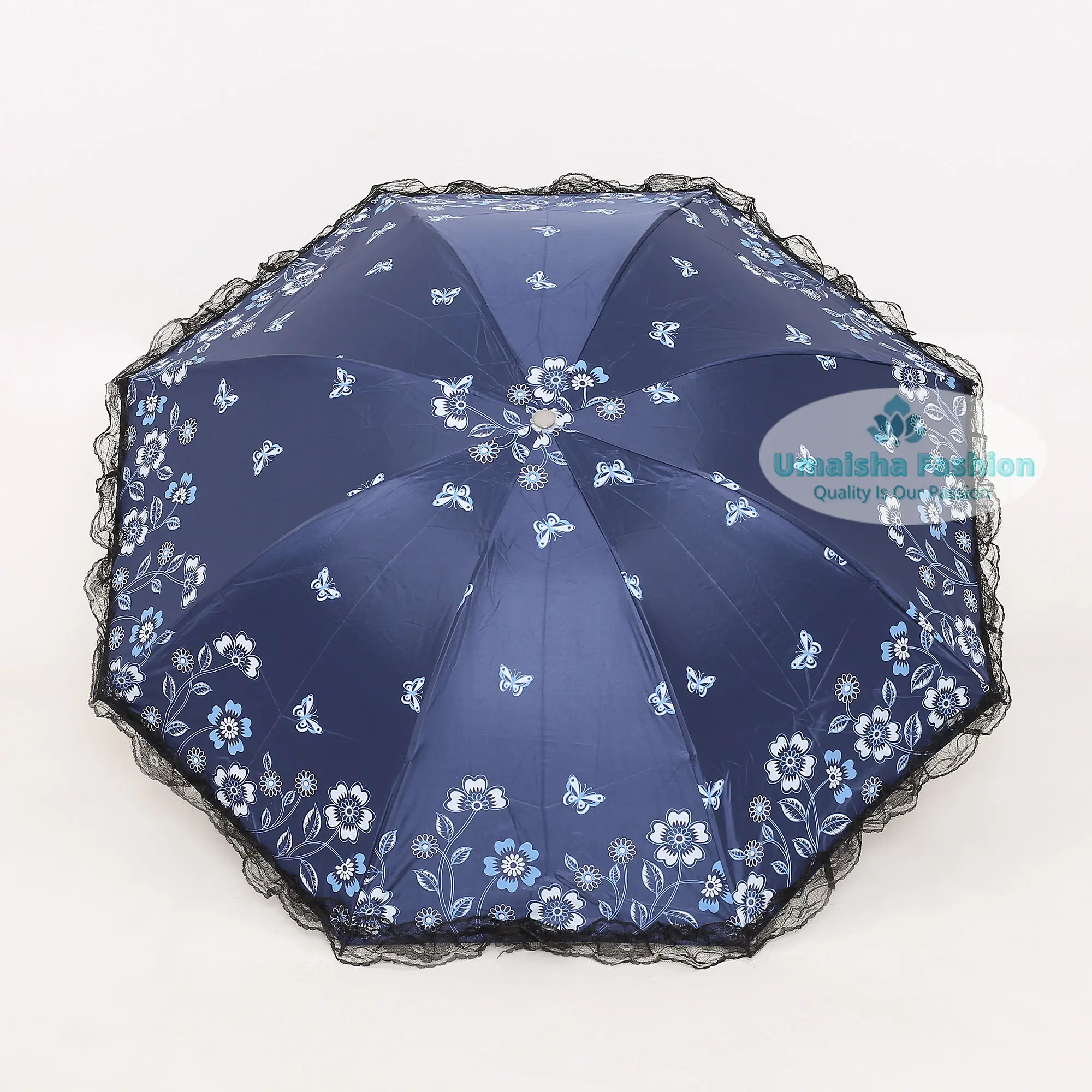 Picture of Fashionable Anti-uv Folding Print Border Lace Umbrellas for Women Girls Outdoor Sunny and Rain Dual-use