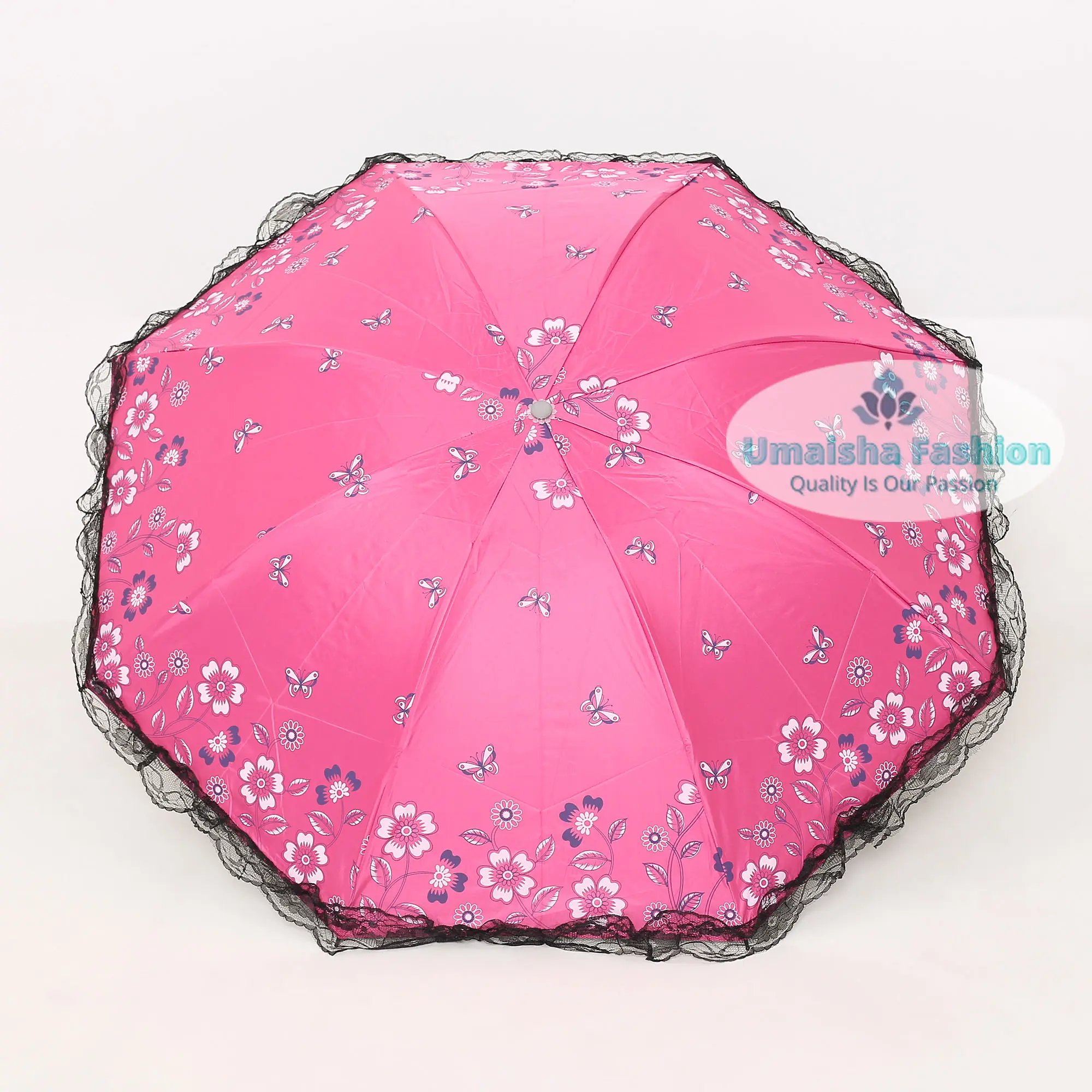 Picture of Fashionable Anti-uv Folding Print Border Lace Umbrellas for Women Girls Outdoor Sunny and Rain Dual-use