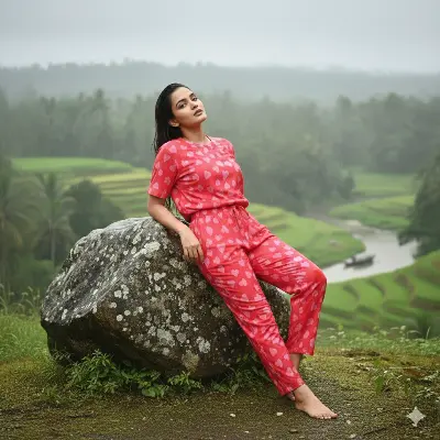 Picture of Woman Summer Wear Printed T-shirt and Trouser Set - Fashionable and Comfortable for All Seasons. ☘️উমাইশা ফ্যাশান নিয়ে এসেছে মেয়েদের আরামদায়ক রাতের পোশাক ☘️এখন ঘুম হবে প্রশান্তিতে ☘️।
