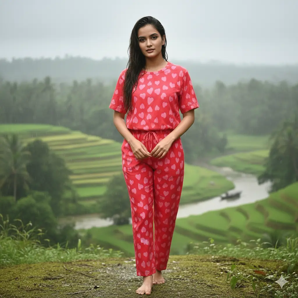Picture of Woman Summer Wear Printed T-shirt and Trouser Set - Fashionable and Comfortable for All Seasons. ☘️উমাইশা ফ্যাশান নিয়ে এসেছে মেয়েদের আরামদায়ক রাতের পোশাক ☘️এখন ঘুম হবে প্রশান্তিতে ☘️।