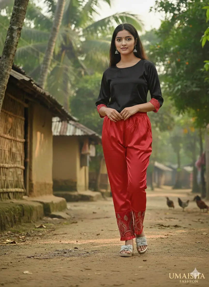 Picture of Elegant Embroidered Silk Pajamas Pants Full Length Traditional Style