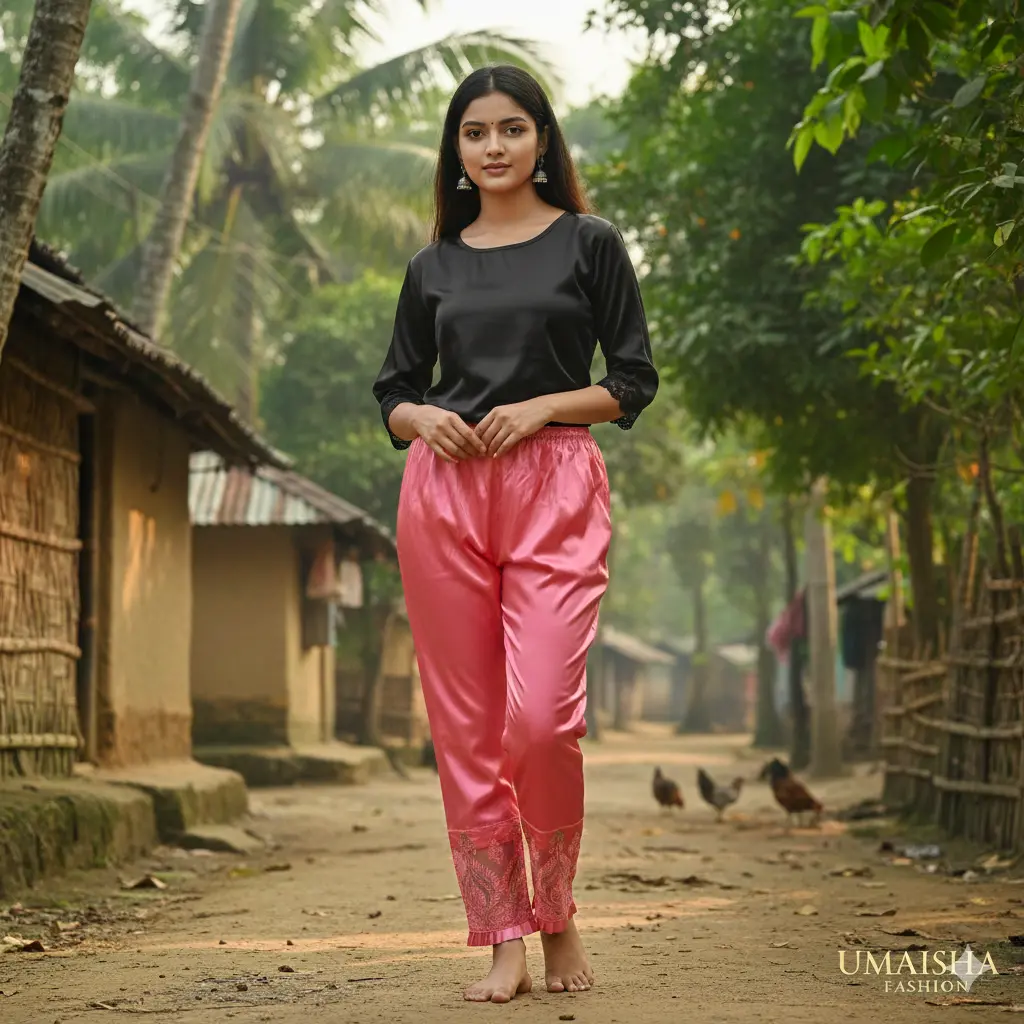 Picture of Elegant Embroidered Silk Pajamas Pants Full Length Traditional Style