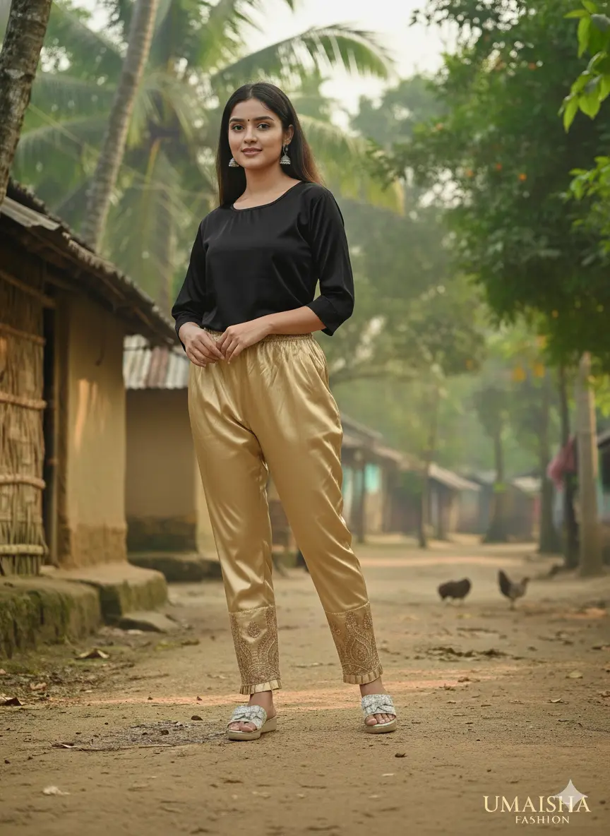 Picture of Elegant Embroidered Silk Pajamas Pants Full Length Traditional Style